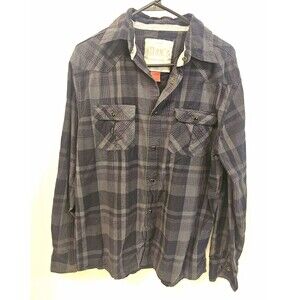 Max's Men's Gray/Black Plaid Flannel Shirt  with Pearl Snaps & Pockets -Large